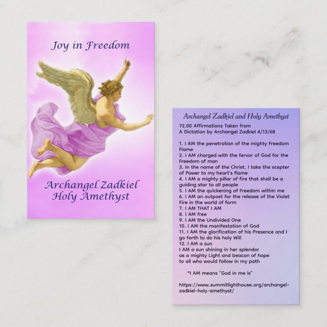 Archangel Zadkiel and Holy Amethyst Business Card (Front/Back)