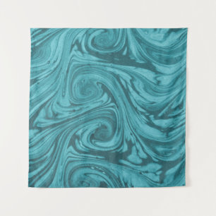 Arched and curved backdrop in tones of turquoise, tapestry