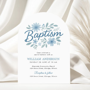 Arched Blue Floral Baptism Invitation for Boy
