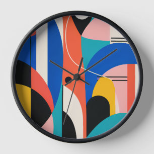 Arched Blue Pink Modernist Abstract Clock