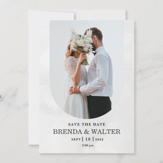 Arched Boho Modern Minimalist Photo Wedding  Invitation (Front)