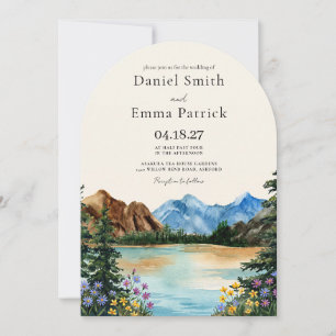 Arched Boho Rustic Lake Mountain Wedding Invitation
