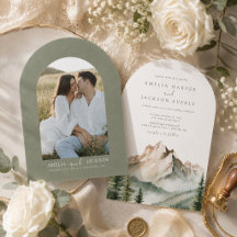 Arched Boho Watercolor Mountain Wedding