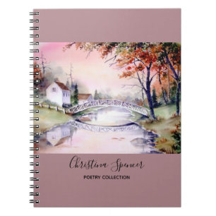 Arched Bridge Watercolor Painting Spiral Notebook