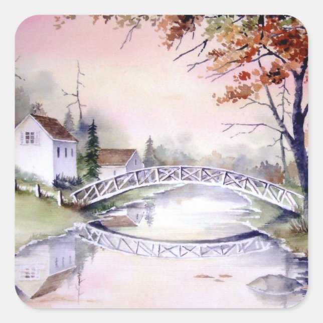 Arched Bridge Watercolor Painting Square Sticker (Front)