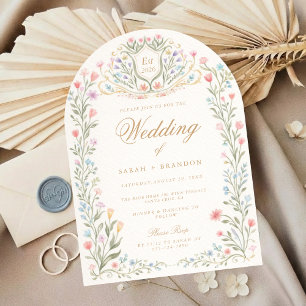 Arched Floral Wedding Monogram, Romantic Garden Invitation
