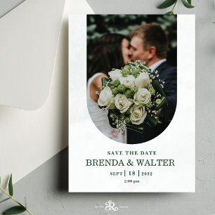Arched Greenery White Rose Photo Wedding  Invitation