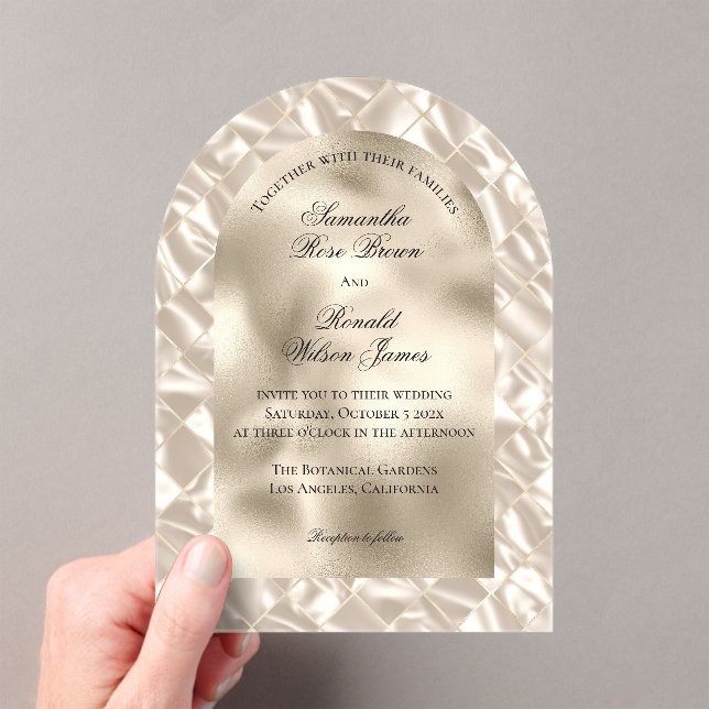 Arched Ivory Faux Foil Acrylic Wedding Invitations (Insitu (Handheld))