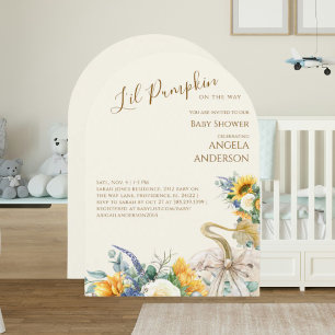 Arched Li'l Pumpkin Sunflower Cream Baby Shower Invitation