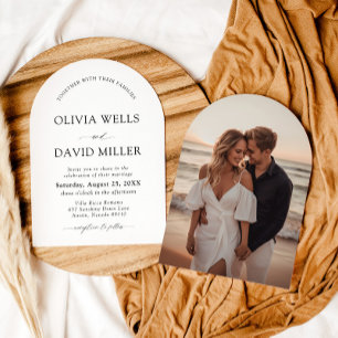 Arched Modern Black & White Minimalist Wedding Invitation