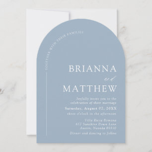 Arched Modern Minimalist Dusty Blue White Wedding Invitation