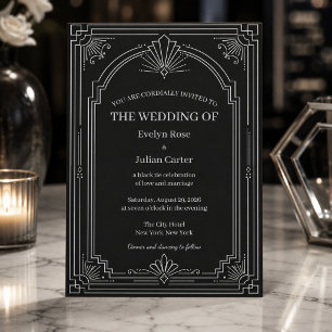 Arched Onyx Black Art Deco Wedding Invitation
