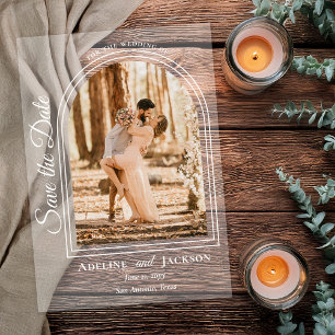 Arched Photo Elegant Script Save the Date Acrylic Invitations
