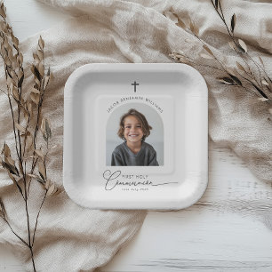 Arched Photo First Communion Boy Paper Plate