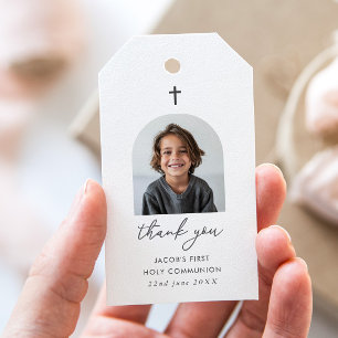 Arched Photo First Communion Boy Thank You Gift Tags