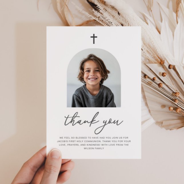 Arched Photo First Communion Boy Thank You Invitation (Creator Uploaded)