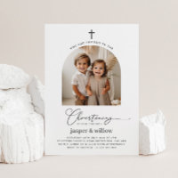 Arched Photo Joint Christening Invitation