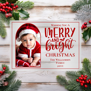 Arched Photo Merry and Bright Holly Acrylic Invitations