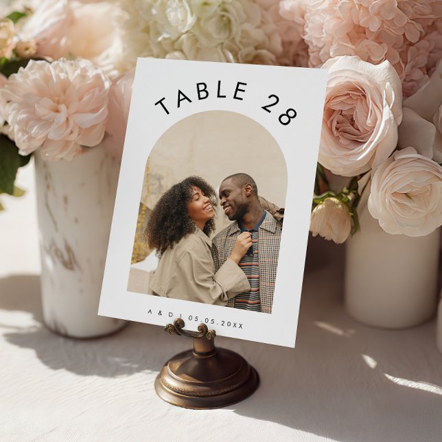 Arched Photo Text Boho Minimal Minimalist Wedding Table Number (Creator Uploaded)
