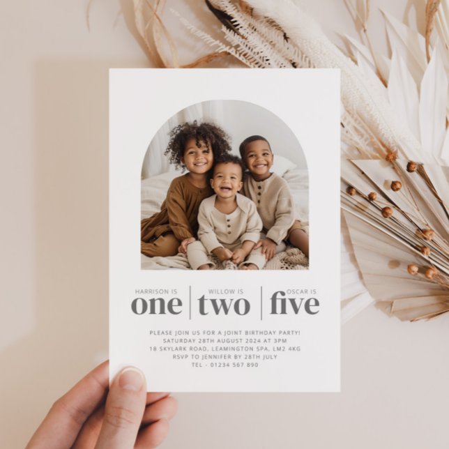 Arched Photo Triple Joint Birthday Invitation (Creator Uploaded)