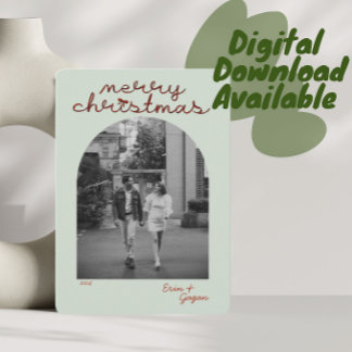 Arched photograph red bow merry Christmas card 