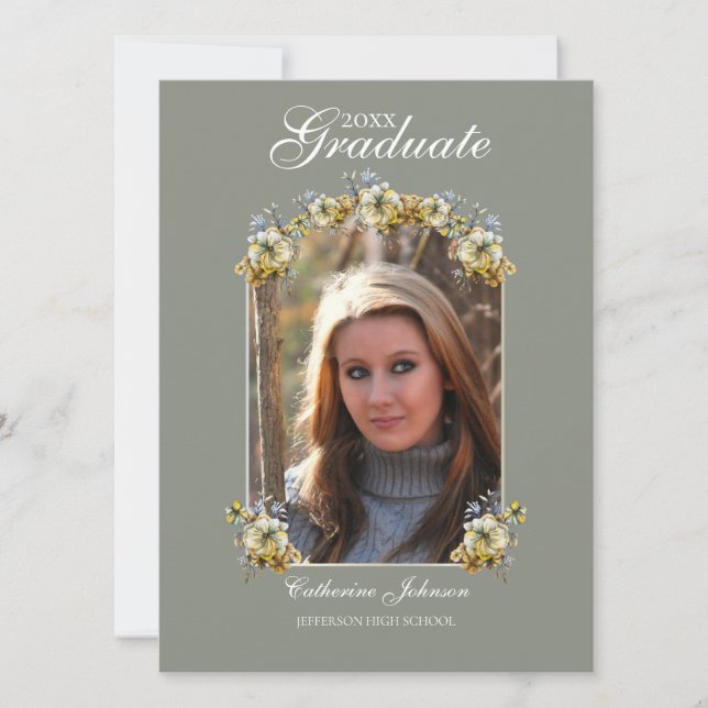 Arched Sage Green Floral Graduation Invitation (Front)