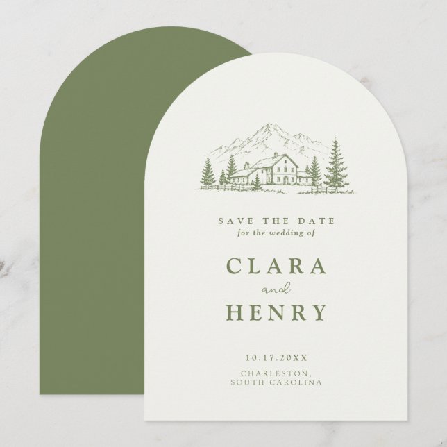 Arched Sage Mountain Wedding Save the Date Invitation (Front/Back)