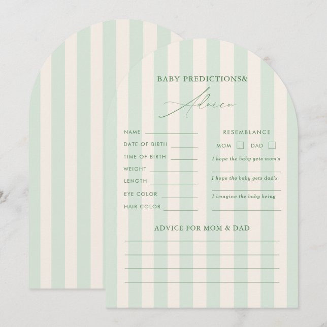Arched Stripes Baby Shower Predictions Advice Card (Front/Back)