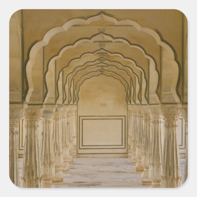 Arched walkway with columns inside Amber Palace, Square Sticker (Front)
