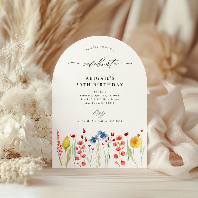 ARched Wildflower Border Celebrate  Birthday Invitation (Creator Uploaded)