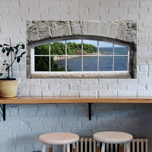 Arched Window with Sea View Poster