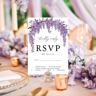 Arched Wisteria Branch Floral Wedding RSVP Card