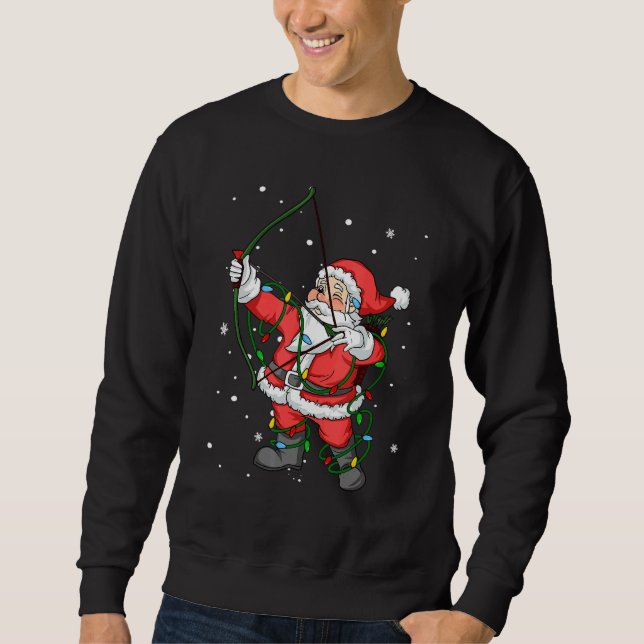 Archer Bow Hunting Santa Claus Christmas Tree Ligh Sweatshirt (Front)