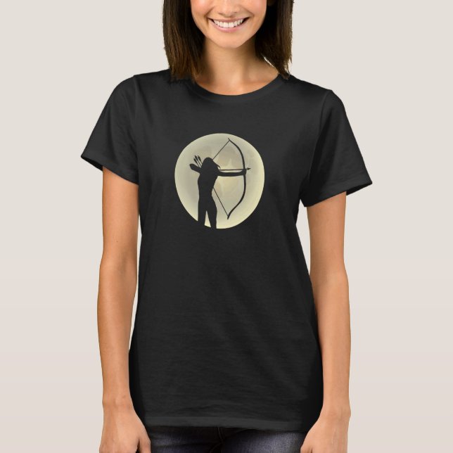 Archer silhouette bow and arrow full moon T-Shirt (Front)
