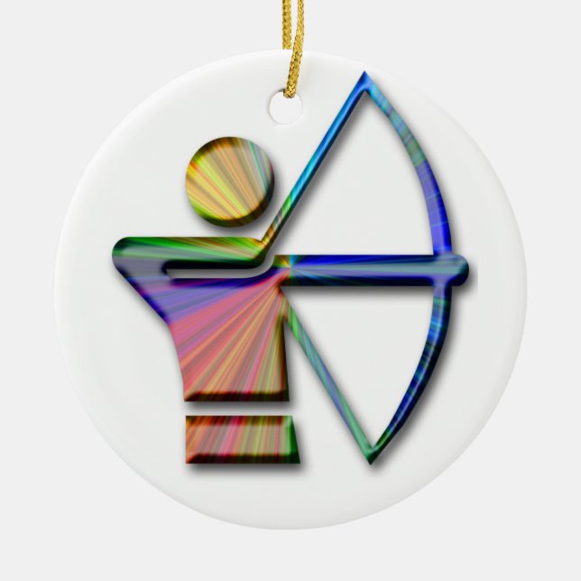 Archer with Bow and Arrow Ceramic Tree Decoration (Front)