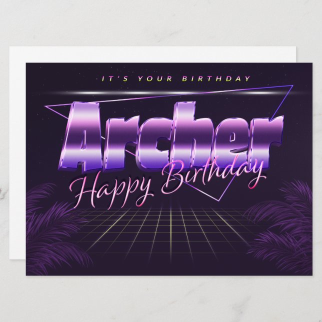 Archer's first name is lila, retro card, birthday card (Front/Back)
