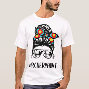 Archery Aunt Life Messy Bun Hair Glasses Mother's  T-Shirt