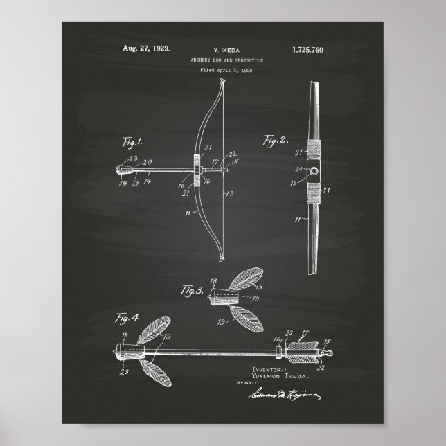 Archery Bow 1929 Patent Art Chalkboard Poster (Front)