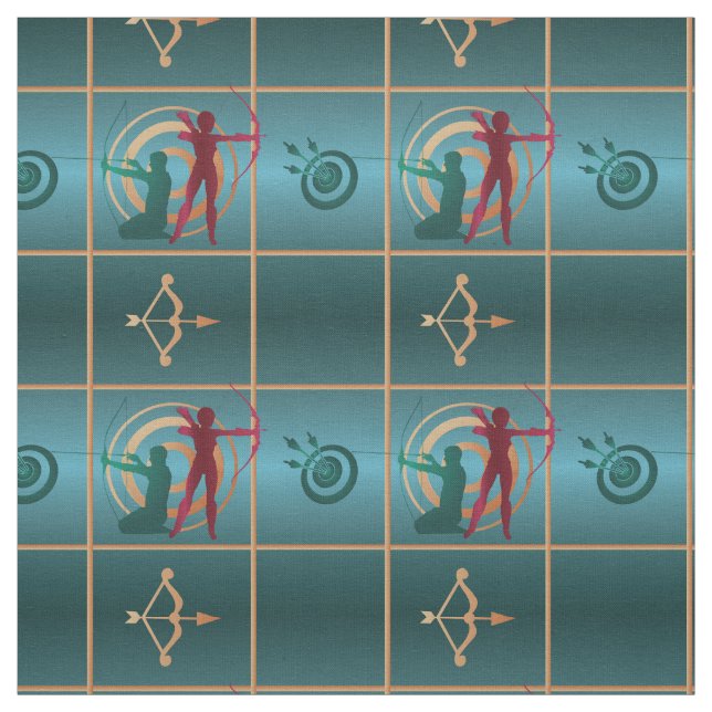 Archery Bow and Arrow - Green Pattern Fabric (Swatch)