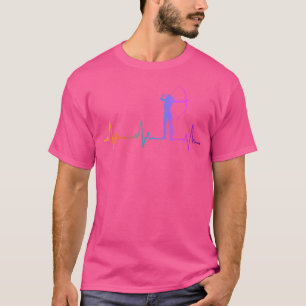 Archery Bow Archer Girl Heartbeat Pulse Rainbow T-Shirt