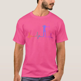 Archery Bow Archer Girl Heartbeat Pulse Rainbow T-Shirt