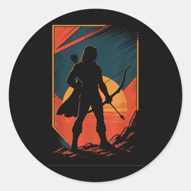 Archery Bow Archer Sunset Silhouette Hunter  Classic Round Sticker (Front)
