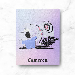 Archery Bullseye & Archer Modern Gradient & Name Jigsaw Puzzle