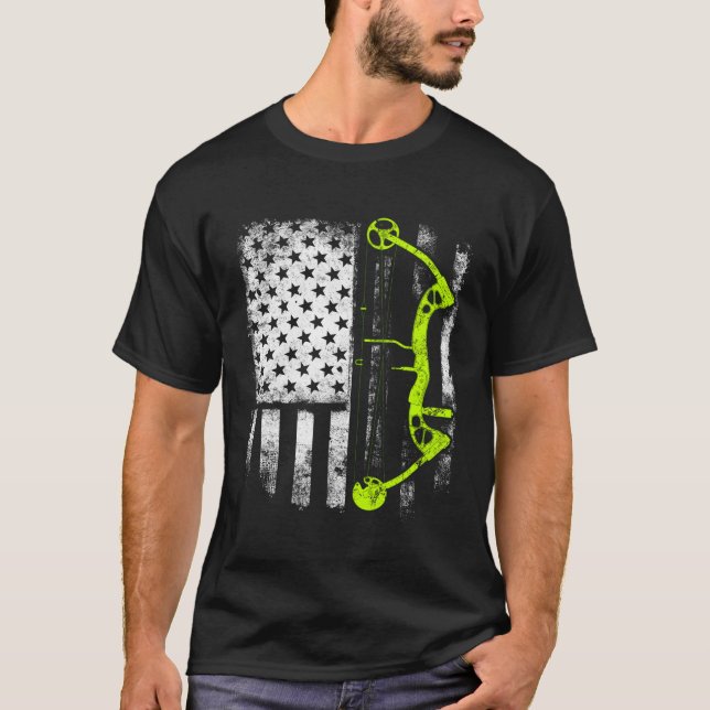 Archery Compound Bow Usa Flag T-Shirt (Front)