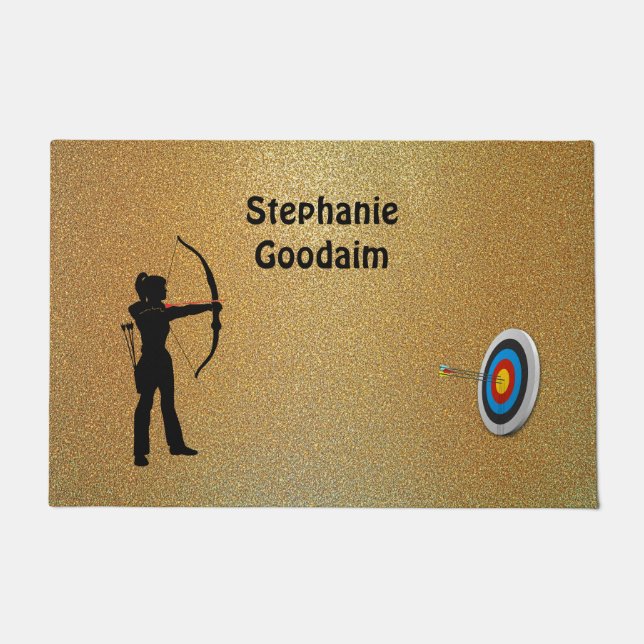 Archery Female Archer silhouette and Target Doormat (Front)