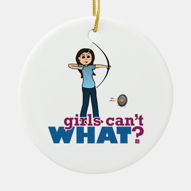 Archery Girl in Blue - Light Ceramic Tree Decoration (Front)