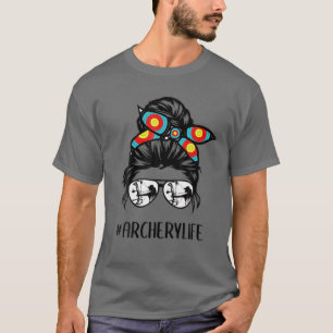 Archery Mum Life Messy Bun Hair Glasses Mother's D T-Shirt