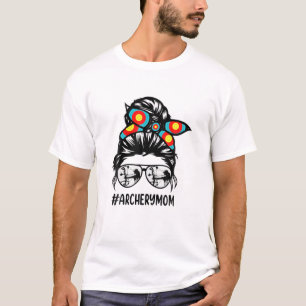 Archery Mum Life Messy Bun Hair Glasses Zip T-Shirt