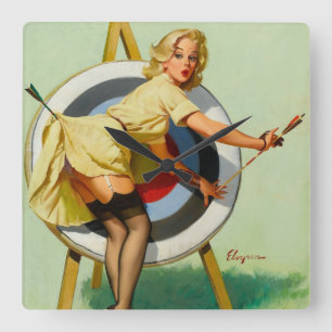 Archery Pin-Up Girl Square Wall Clock