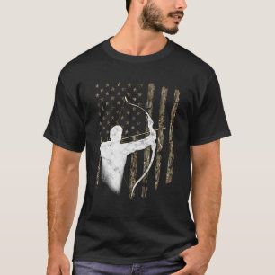 Archery Recurve Long Bow American Flag Camouflage  T-Shirt